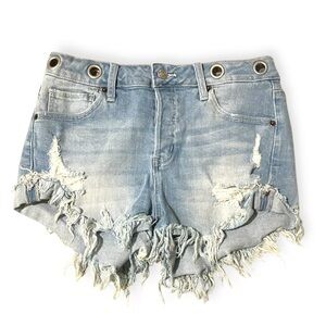 Alterd‎ State Cutoff Button fly Shorts Womens 27 Light Wash Blue